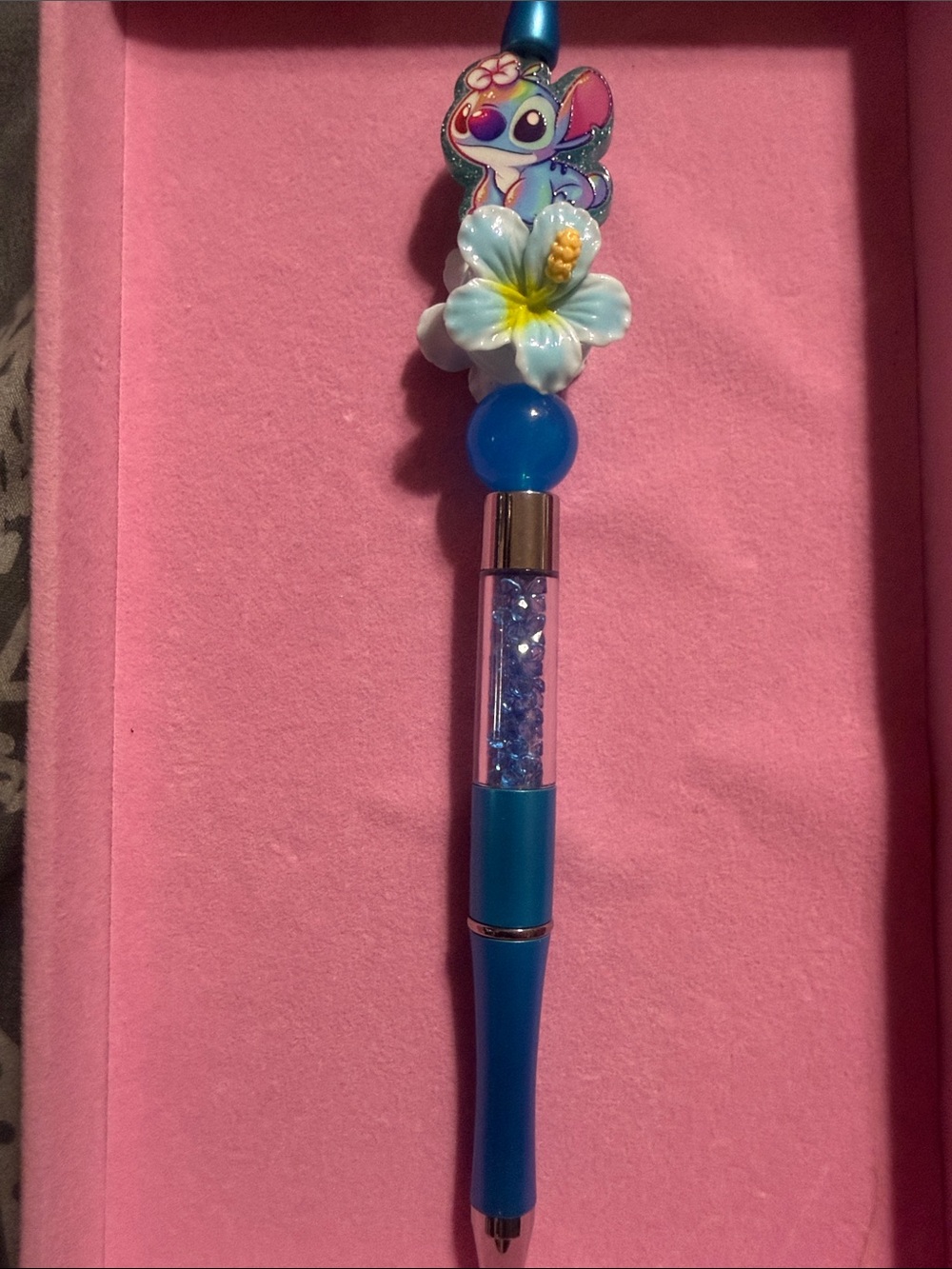 Blue Stitch Hibiscus Charm Crystal Pen